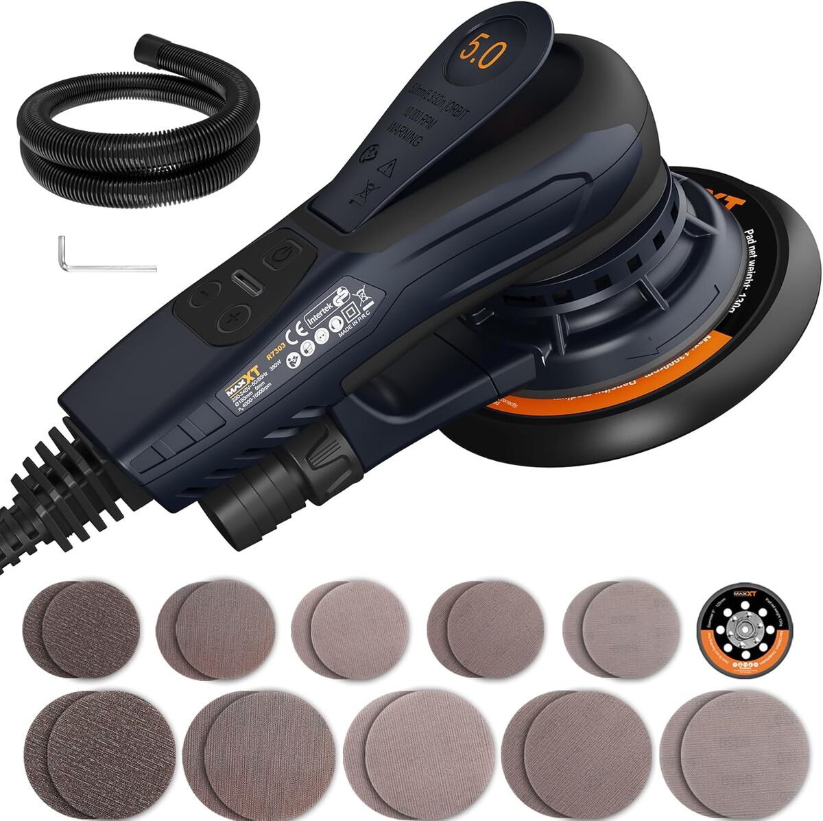 Ponceuse Triangulaire Sans Balais MAXXT 350W – Orbite 3 Mm, Vitesse Variable 6 Niveaux, 10 Feuilles Abrasives Premium Pour Bois, Coins & Surfaces Difficiles