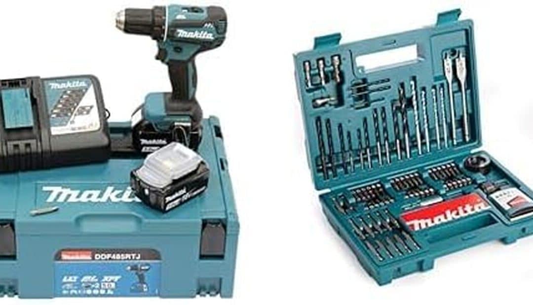 Test de la perceuse visseuse Makita DDF485RTJ avec accessoires multicolores