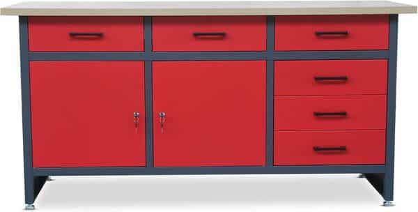 Jan Nowak Etabli Atelier Garage avec Plan de Travail 6 Tiroirs 2 Compartiments Verrouillable Pieds réglables Métal Capacité de Charge jusqu'à 500 kg 170 cm x 60 cm x 85 cm (Anthracite-Rouge)