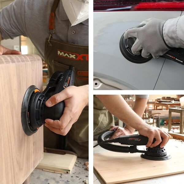 MAXXT Ponceuse Excentrique Sans Balais 5,0 mm 230V avec câblage à trois noyaux - Ponceuse électrique polyvalente avec vitesse variable et 10 disques abrasifs