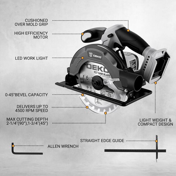 Scie Circulaire Sans Fil: DEKOPRO 20V 4000mAh Scie Circulaires Haute Performance 4500 RPM, 55mm à 90° / 33mm à 45°, Base en Acier avec Éclairage LED - Scie Plongeante pour Bois et Tubes