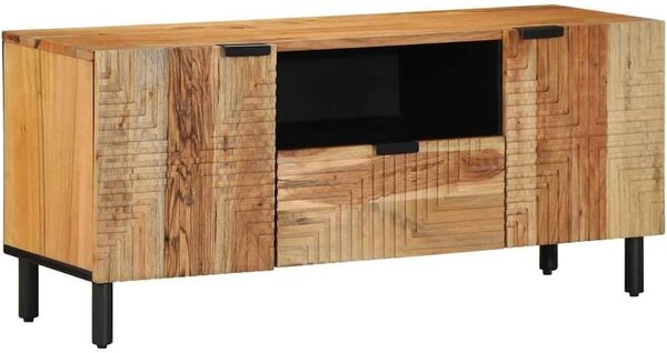 vidaXL Meuble TV Marron 105 x 33.5 x 46 cm Bois d'acacia Massif, Meuble TV Moderne pour Salon, Console rectangulaire, Armoire de Rangement, Centre de Divertissement, Style Minimaliste