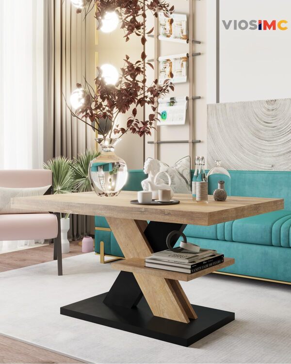 Viosimc Table Basse de Salon Rétro & Noir avec étagère, Table Centrale Blanche Moderne et élégante pour thé et Le café. Design épuré et Un Choix Parfait - Un ajout élégant à n'importe Quel Salon