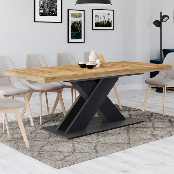 IDMarket - Table à Manger Extensible Rectangle Alicia 6-10 Personnes Bois et Noir 160-200 cm