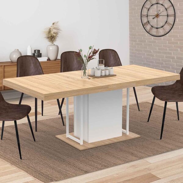 IDMarket - Table à Manger Extensible Rectangle UGO 6-10 Personnes Bois façon hêtre et Blanc 160-200 cm