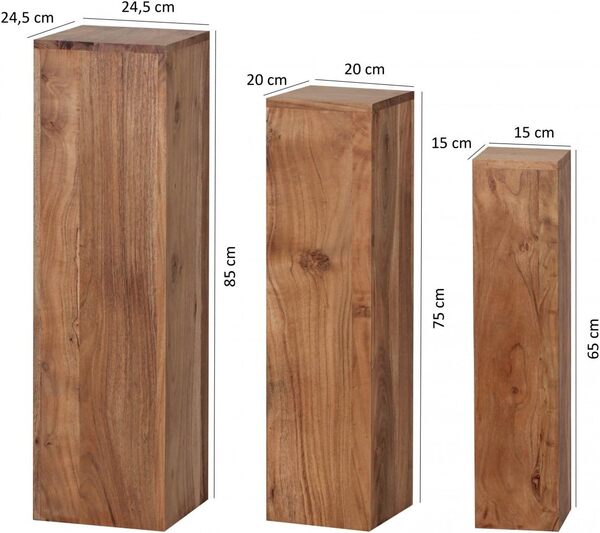FineBuy Tables gigognes Ensemble Trois pièces Bois Massif Acacia 24,5 x 85 x 24,5 cm | Table d'appoint Style Maison de Campagne | Meubles en Bois Table Basse | Table de Salon colonnes décoratives