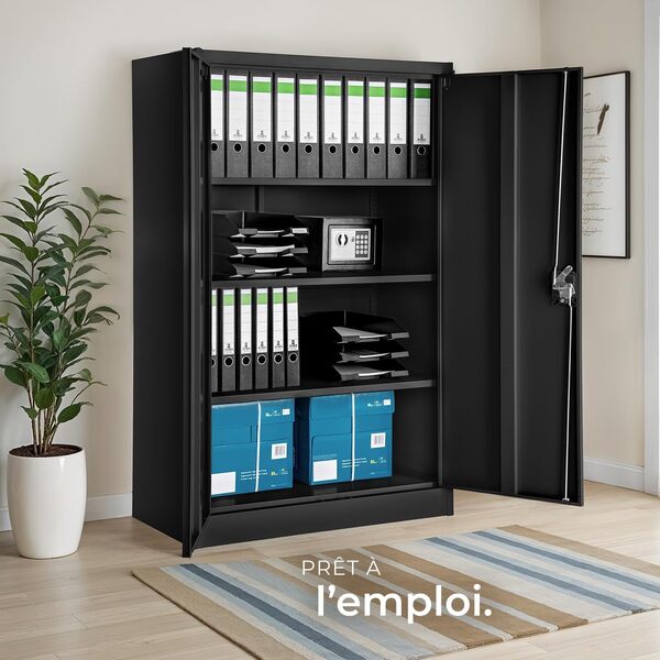 TecTake® Armoire de Bureau métallique 140x90x40 cm avec Serrure Rangement Bureau avec 4 Compartiments pour Classeur Rangement Documents Industriel Meuble 2 Portes, 3 Étagères Réglables en Hauteur
