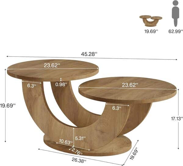 Tribesigns Table d'appoint ronde de 46 pouces, moderne table basse pour salon, cadre en forme de U, table basse d'accent pour maison, appartement, chêne