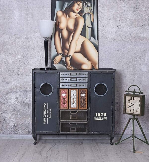 Palazzo Lof038 Palazzo Buffet vintage « Sunnyside LOFT » - Armoire industrielle - Bois et métal - 8 tiroirs et 2 portes - Armoire de pharmacie Loft Design lof038