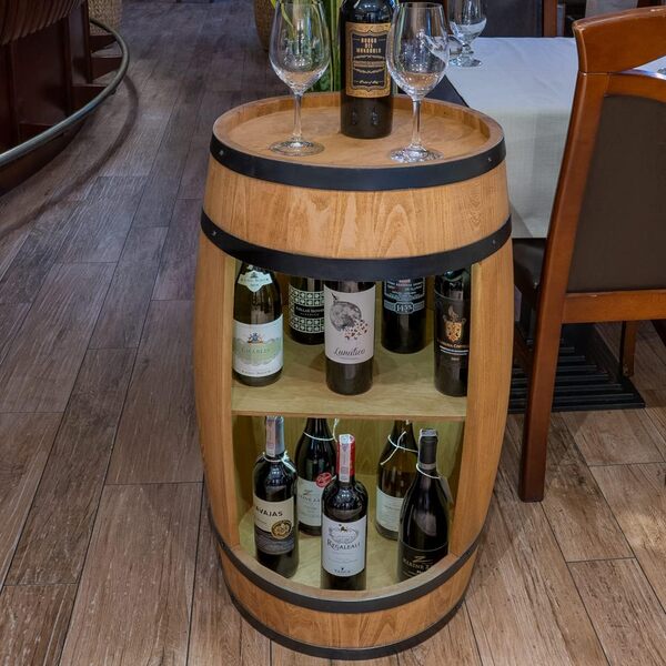 Tonneau En Bois Decoration - Armoire Bar Meuble Rangement Bouteille Alcool - Casier à Vin,Whisky, Bière et Boissons Pour Salon - Organisateur d'Armoires d'Alcool - 80 cm De Haut (Chêne)