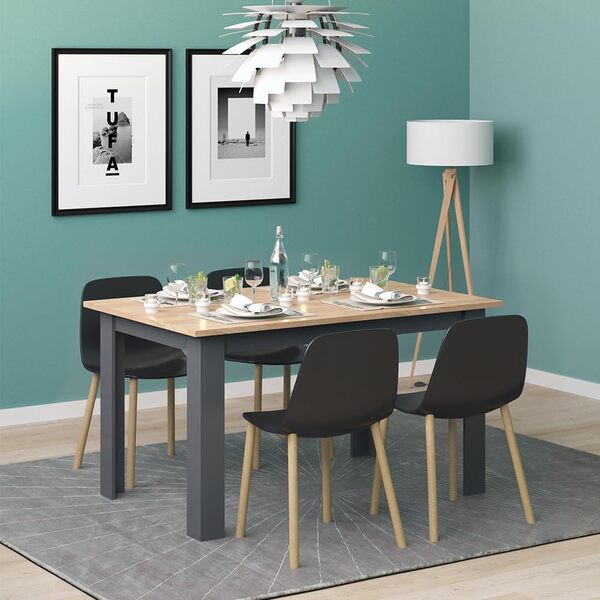 Vicco Table de Salle à Manger Karlos, Chêne de Force doré/Anthracite, 140 x 90 cm