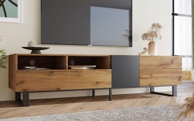 Test du meuble TV Jaxenor 180 cm avec tiroirs en chêne