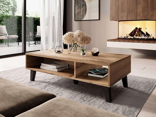 Bestmobilier - Table Basse Lord Rectangulaire en Bois Gris avec Rangements 2 Niches - Salon Industriel/Vintage/Rétro