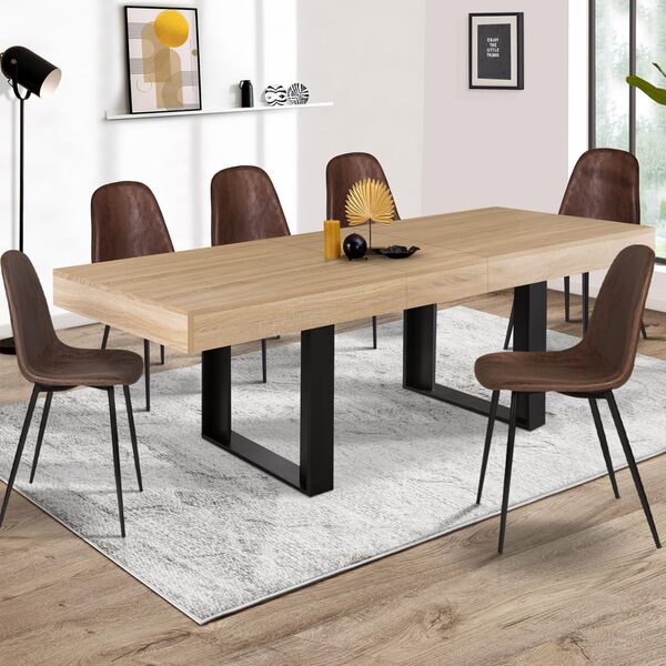 IDMarket - Table à Manger Extensible Rectangle Phoenix 4-8 Personnes Bois et Noir 160-200 cm
