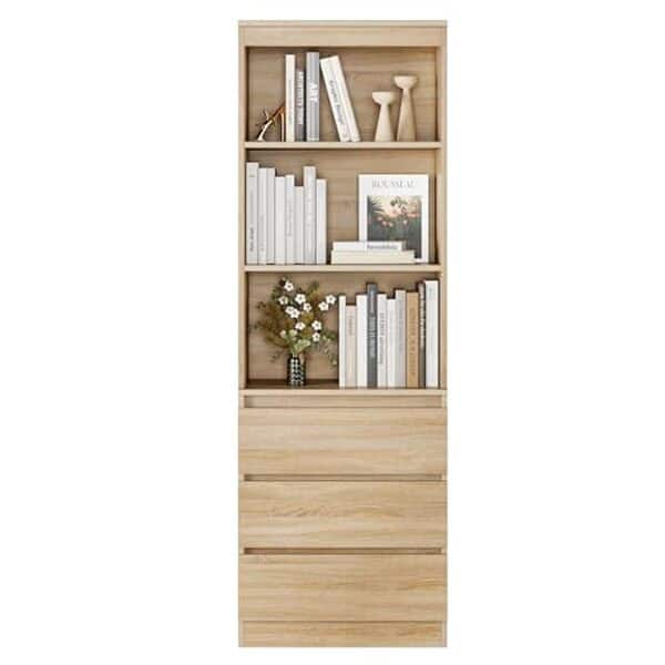 Optimisez votre espace avec la bibliothèque FirFurd, offrant 3 étagères et 3 tiroirs pour un rangement efficace et élégant.