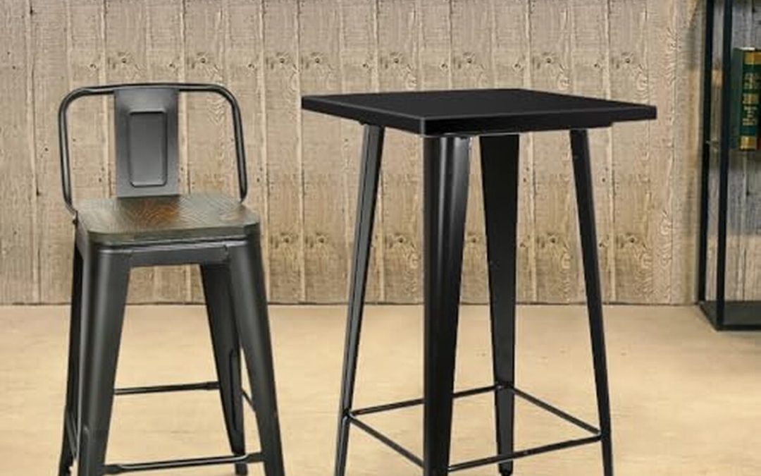 Test : table de bar en bois et métal design industriel 60x60x110 cm noir