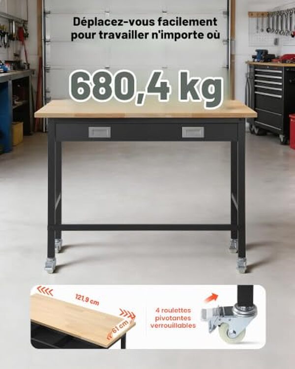 Découvrez notre avis détaillé sur l'établi VEVOR sur roulettes 680 kg : robustesse, mobilité et praticité pour votre atelier